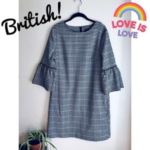 BRITISH!🇬🇧Checked Flutter Sleeve Shift Dress Sz 10💛